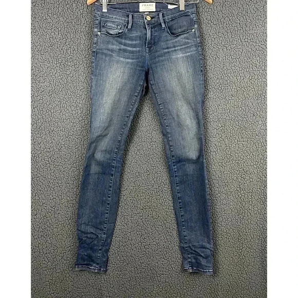 Frame Blue Denim Jeans Sz 26 Le Skinny Mid Rise Fallbrooke Cotton Blend Women's - Picture 1 of 10
